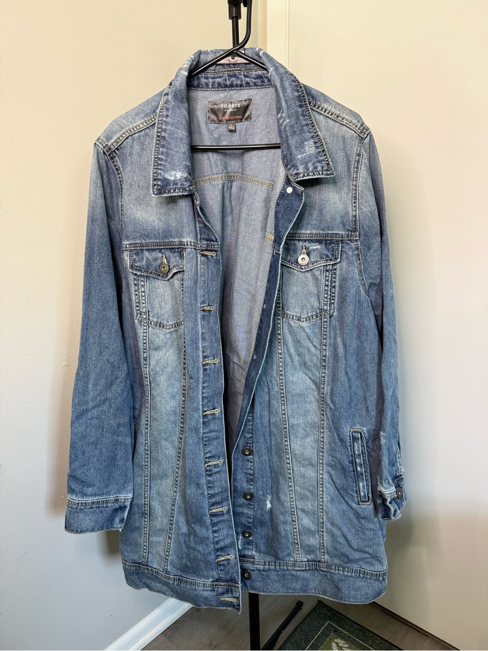 Torrid Longline Distressed Denim Jacket - 4X
